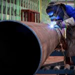 Pipe welding on the pipeline construction